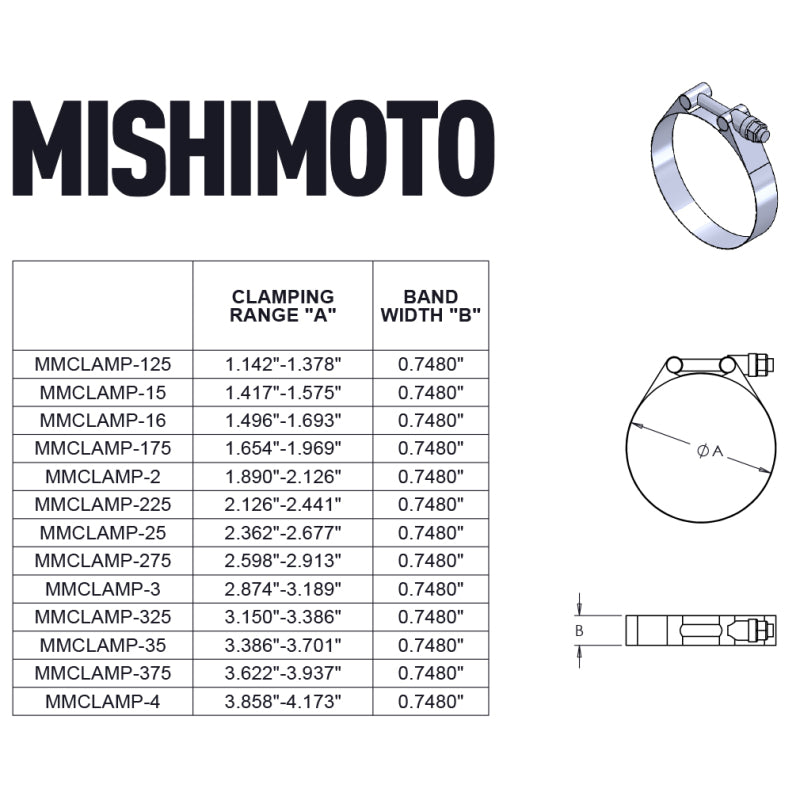 Mishimoto 1.25 Inch Stainless Steel T-Bolt Clamps