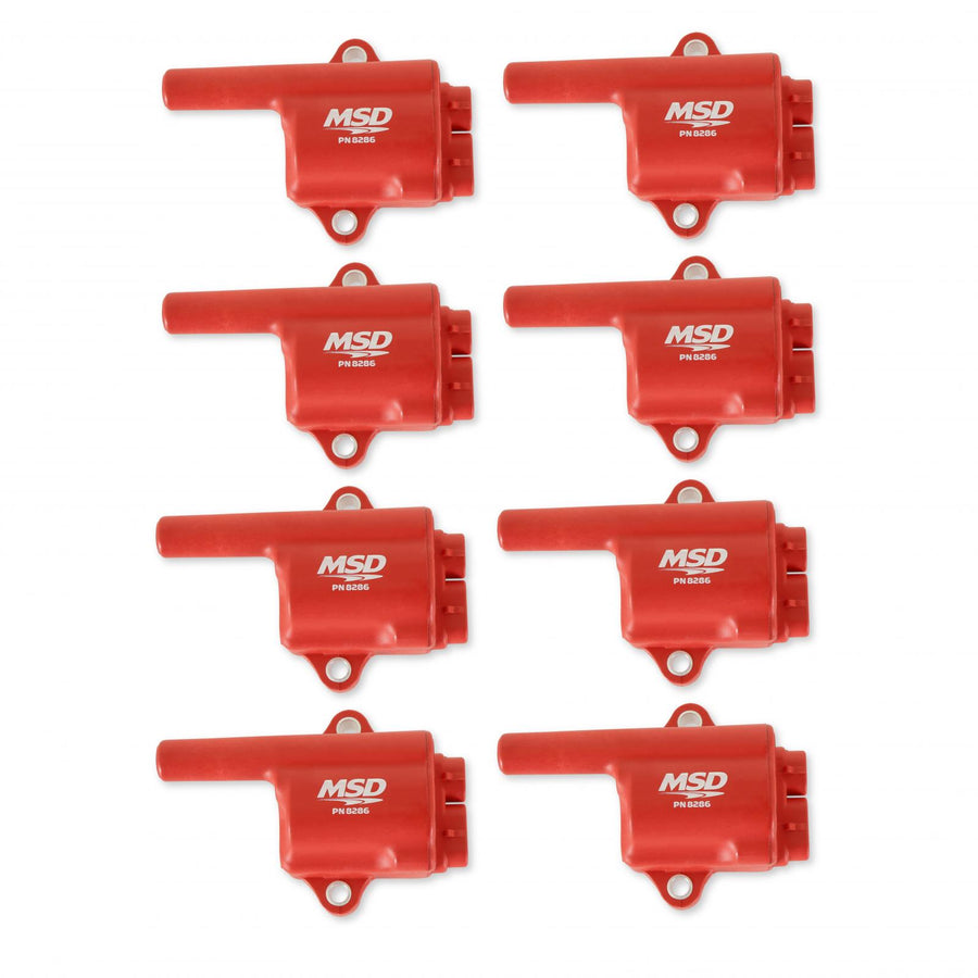 MSD Ignition Coil Pro Power Series GM LS Truck Style Red 8-Pack 1999-2007 GM Trucks 4.8/5.3/6.0L 2003-2007 Hummer 6.0L Vin Z/N/T/V/U/B/P (8Th Digit) MSD Ignition