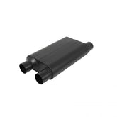 80 Series Chambered Muffler 80 Series Crossflow Stainless Steel 2.50 Offset In 2.50 Dual Out Aggressive Sound Flowmaster