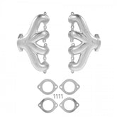 LS Swap Exhaust Manifolds Center Dump Silver Ceramic Multi-Fit GM Gen III, Iv LS Engines 2.50-In. Outlet Block Hugger Style With Center Dump Outlet Hooker BlackHeart