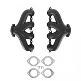 LS Swap Exhaust Manifolds Center Dump Black Ceramic Multi-Fit GM Gen III, Iv LS Engines 2.50-In. Outlet Block Hugger Style With Center Dump Outlet Hooker BlackHeart