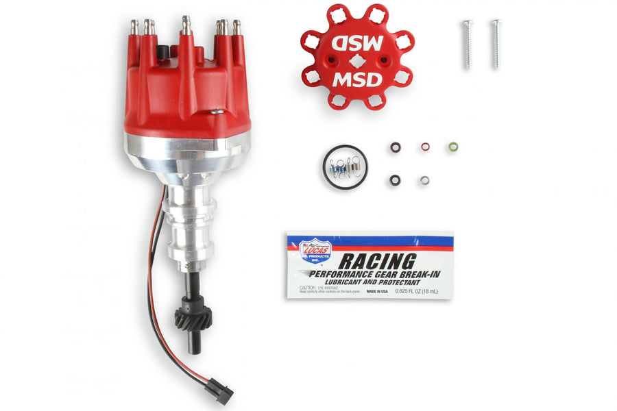Distributor, Ford 289-302/Steel Gear/Holley Hi-Ram MSD'S Pro-Billet Small Diameter Distributor W/Red Cap And Steel Gear MSD Ignition