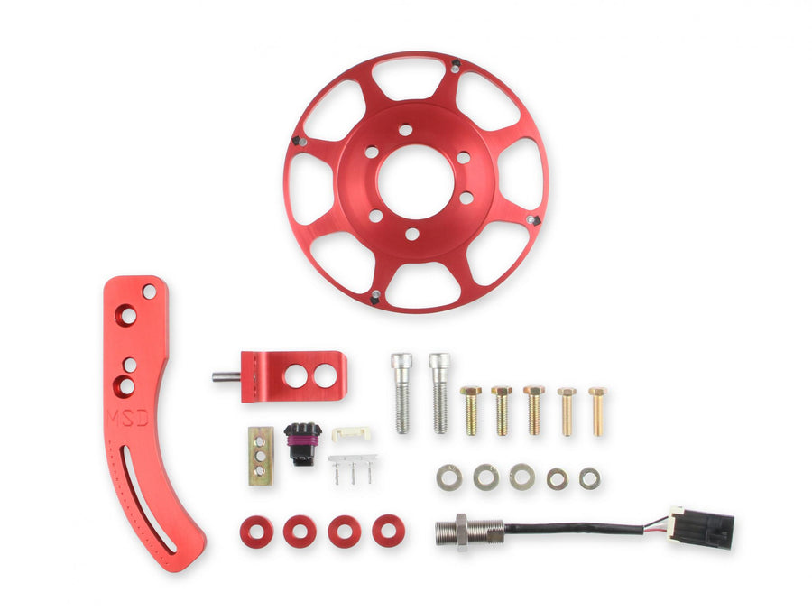 MSD Crank Trigger Wheel Kit Flying Magnet Hall-Effect Bbc 8 In. Big Block Chevy Crank Trigger Kit 8 In. Wheel/Hall-Effect Sensor/Adjustable Timing Pointer Red MSD Ignition
