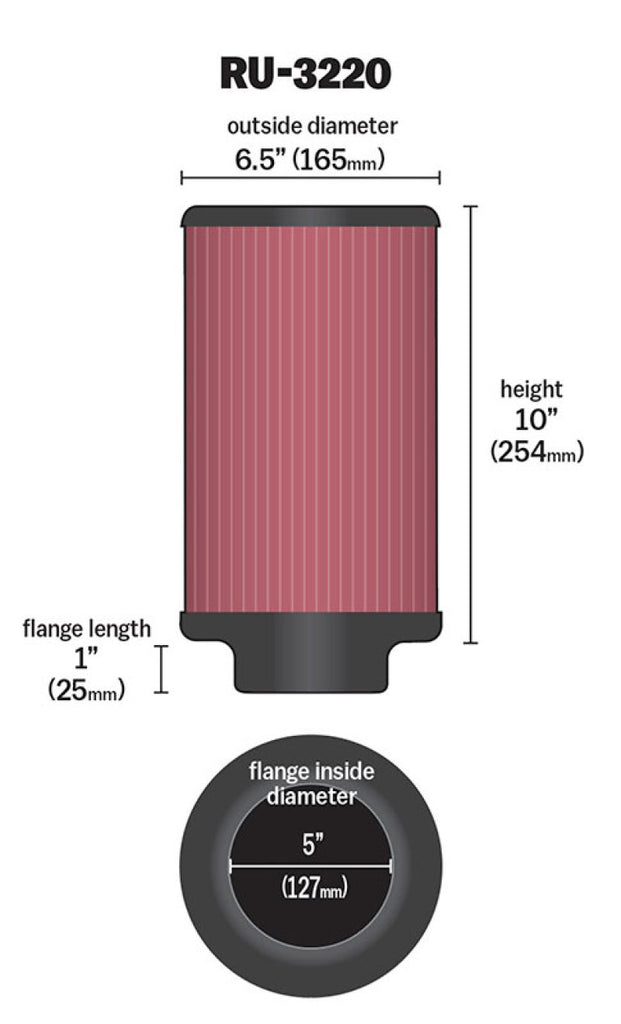 K&N Filter Universal Rubber Filter 5in Flange ID / 6.5in OD / 10in Height