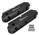 Valve Cover Fabricated Aluminum Ford Small Block Tall Black 1962-85 Ford Windsor Small Block 260-351 Cubic Inch Short Bolt With Hole Sniper EFI