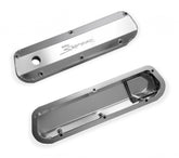 Valve Cover Fabricated Aluminum Ford Small Block Natural Anodized 1962-85 Ford Windsor Small Block 260-351 Cubic Inch 1/4 Inch Thick Billet Rail Sniper EFI