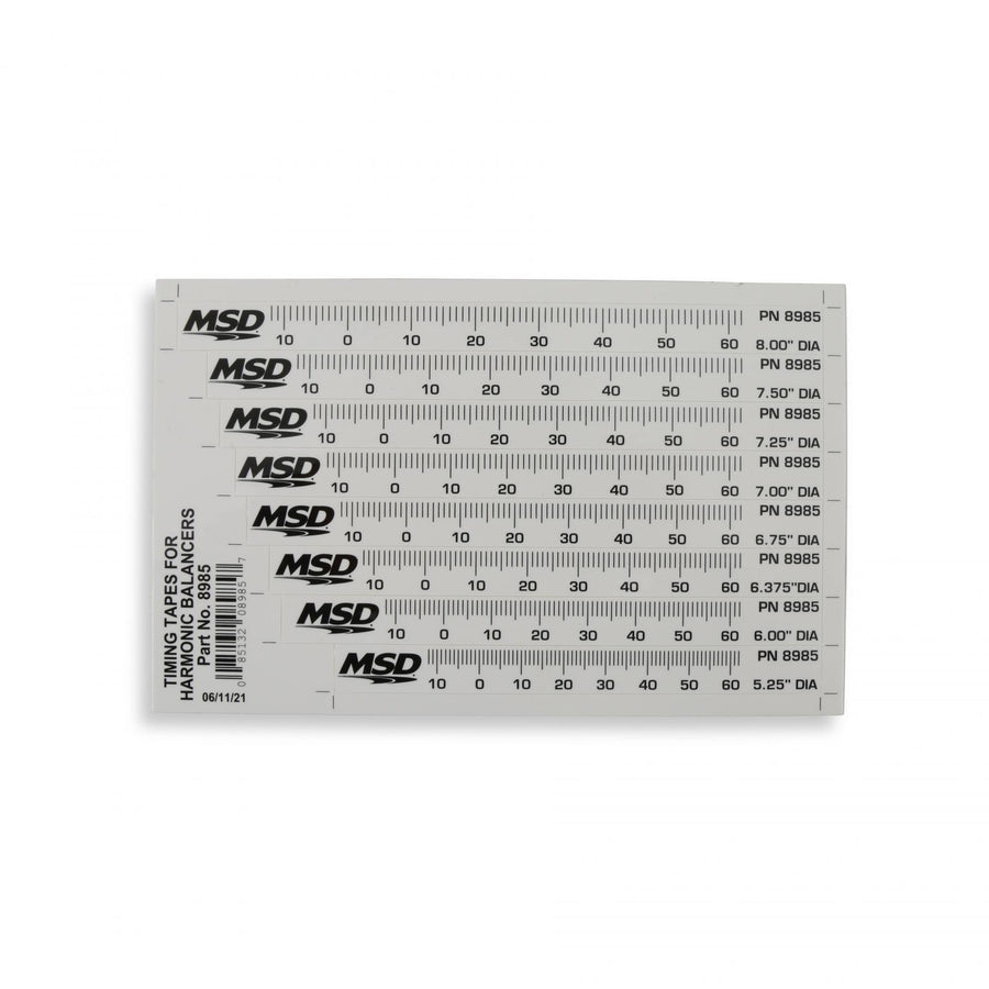 MSD Timing Tape Harmonic Balancer 5.25 Inch To 8.00 Set Of 8 Multiple Sizes 1 Degree Increments From 14 Degrees Atdc 64 Degrees Btdc MSD Ignition
