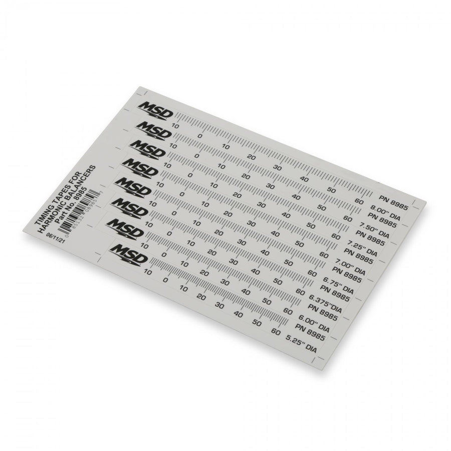 MSD Timing Tape Harmonic Balancer 5.25 Inch To 8.00 Set Of 8 Multiple Sizes 1 Degree Increments From 14 Degrees Atdc 64 Degrees Btdc MSD Ignition