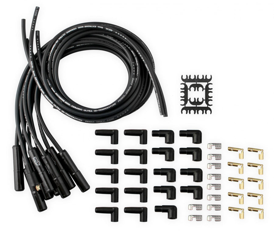 Spark Plug Wire Set Universal 180 Deg Black Ceramic Boots These Black Ceramic Boot Spiral Core Universal Fit Spark Plug Wire Sets Have Straight 180 Degree Boots ACCEL