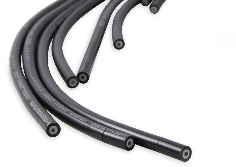 Spark Plug Wire Set Universal 90 Deg White Ceramic Boots 9001C, Spark Plug Wires, Pro Fit Ceramic, Spiral Core, 8Mm, Black, Set ACCEL
