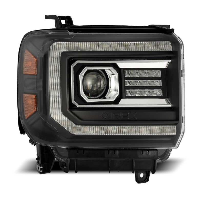 AlphaRex 14-18 GMC Sierra PRO-Series Proj Headlights Plank Style Black w/Activ Light/Seq Signal/DRL