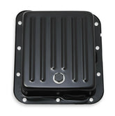 Transmission Oil Pan Black Steel Fits Ford C4 case-filled. Stock Depth and Capacity Finned Design Mr Gasket