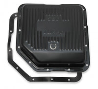 Transmission Oil Pan Black Steel Fits GM TH350 Stock Depth and Capacity Finned Design Mr Gasket