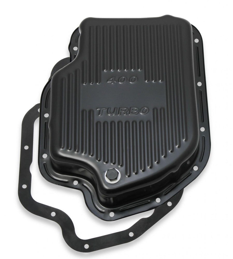 Transmission Oil Pan Black Steel Fits GM TH400 Deep pan 2 quart extra Capacity Finned Design Mr Gasket