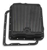 Transmission Oil Pan Black Aluminum Fits GM 700R4/4L60/4L60E Stock Depth and Capacity Finned Design Mr Gasket