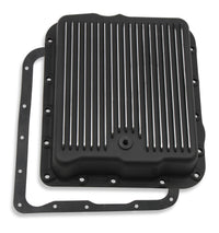 Transmission Oil Pan Black Aluminum Fits GM 700R4/4L60/4L60E Stock Depth and Capacity Finned Design Mr Gasket
