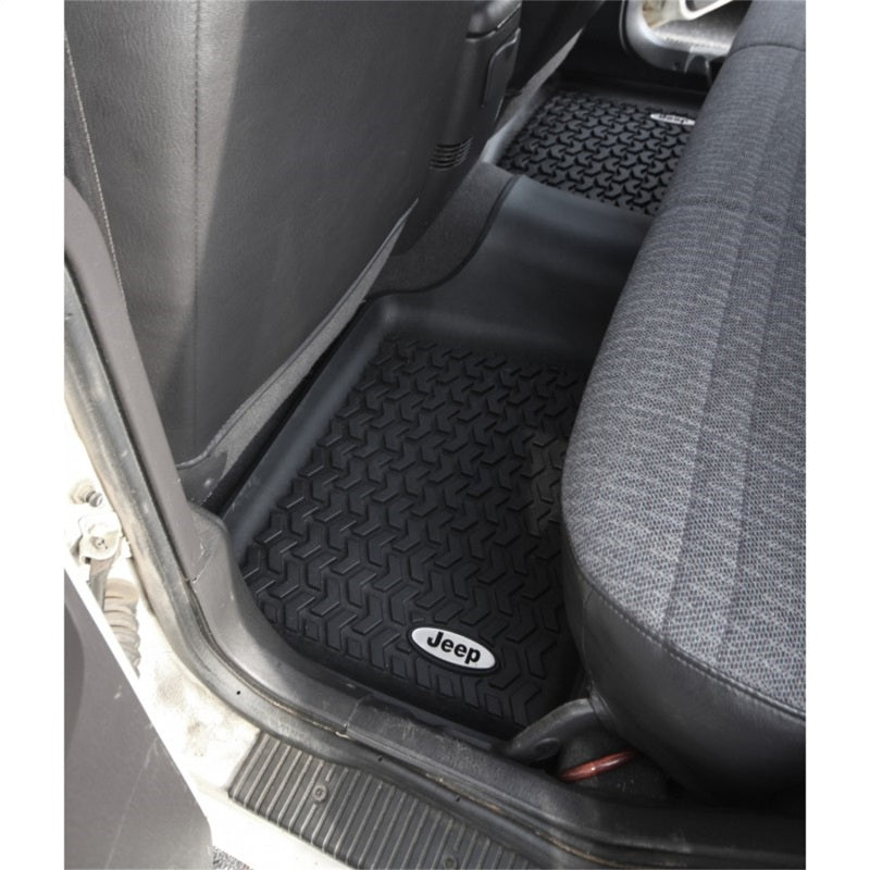 Rugged Ridge Floor Liner Rear Black 1984-2001 Jeep Logo Cherokee XJ