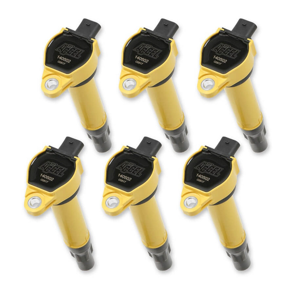 ACCEL SuperCoil Ignition Coils | 2006-2011 Mopar 2.7L/3.5L/4.0L V6, Yellow, 6-Pack | 140502-6