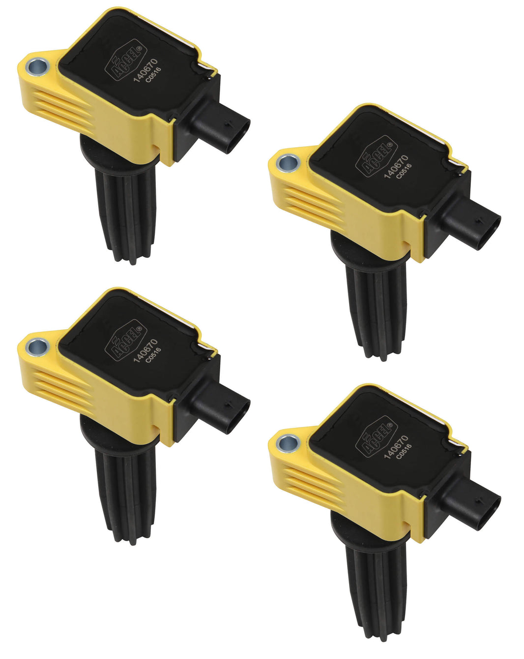 ACCEL SuperCoil Ignition Coils | 2012-2017 Ford EcoBoost 2.0L/2.3L L4, Yellow, 4-Pack | 140670-4