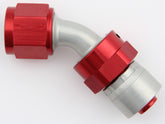 Aeroquip StartLite Crimp Hose End — -6 AN 45°, 6 AN Female Swivel, Red/Silver | FBM4222
