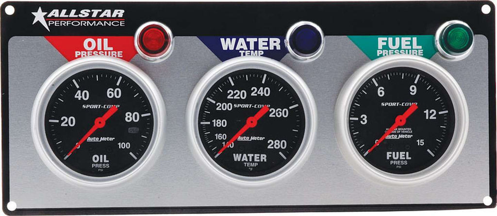 Allstar Performance 3 Gauge Panel A/M OP/WT/FP Sport-Comp ALL80113