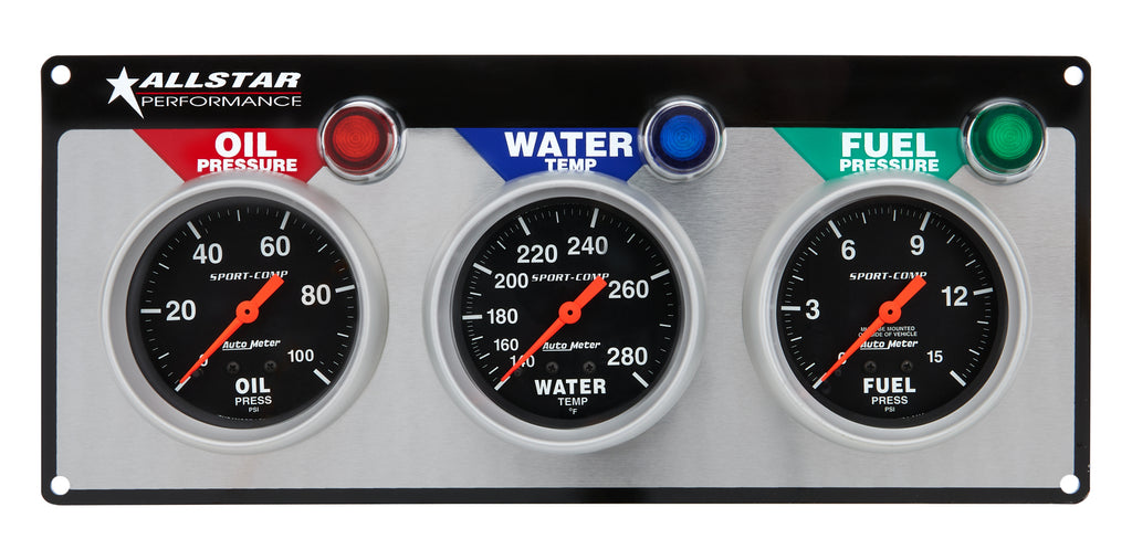 Allstar Performance 3 Gauge Panel A/M OP/WT/FP Sport-Comp ALL80113