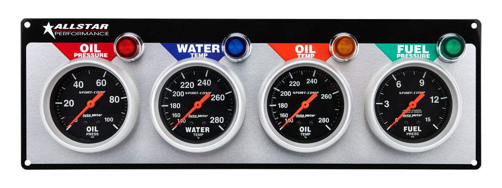 Allstar Performance 4 Gauge Panel A/M OP/WT/OT/FP Sport-Comp ALL80114