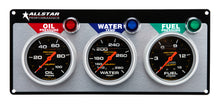 Load image into Gallery viewer, Allstar Performance 3 Gauge Panel A/M OP/WT/FP Liquid Filled ALL80123