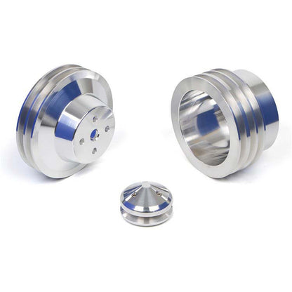 CVF Racing polished billet V-belt pulley kit for AMC and Jeep 304, 360 and 401 V8, AMCL23KIT