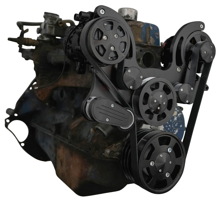 CVF Racing stealth black Wraptor serpentine system for Ford 240 and 300 straight six, B-300-WRAPTOR
