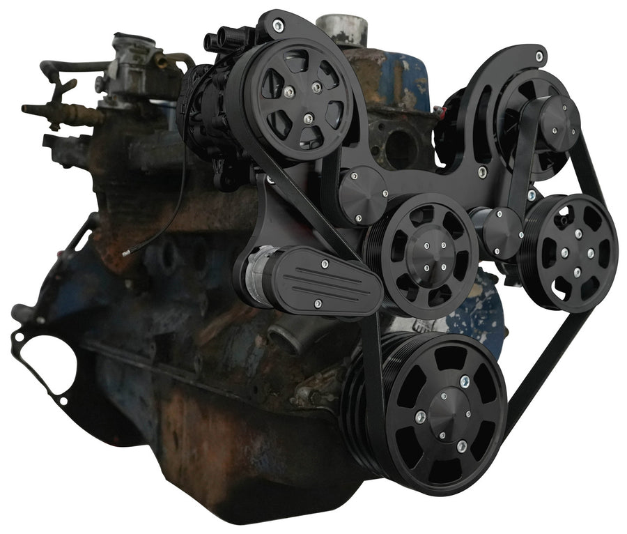 CVF Racing stealth black Wraptor serpentine system for Ford 240 and 300 straight six, B-300-WRAPTOR