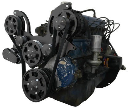 CVF Racing stealth black Wraptor serpentine system for Ford 240 and 300 straight six, B-300-WRAPTOR