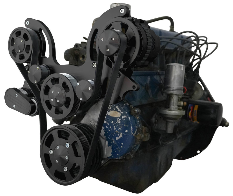 CVF Racing stealth black Wraptor serpentine system for Ford 240 and 300 straight six, B-300-WRAPTOR