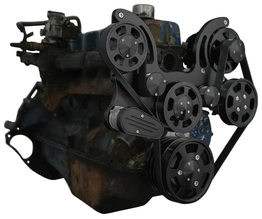 CVF Racing stealth black Wraptor serpentine system for Ford 240 and 300 straight six, B-300-WRAPTOR