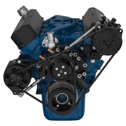 CVF Racing Stealth Black V-belt A/C and alternator pulley and bracket system for Ford 289, 302 and 351W, B-302-ACO-SYSTEM