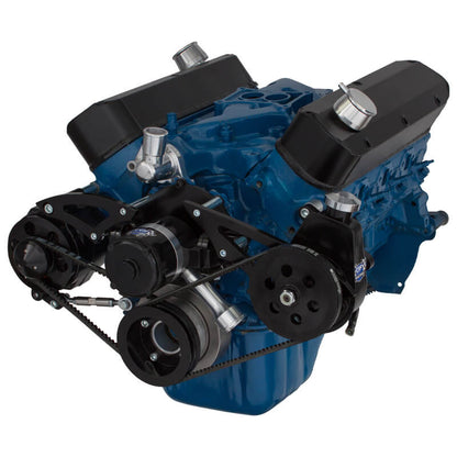 CVF Racing Stealth Black V-belt alternator and power steering system for Ford 289, 302 and 351W with electric water pump, B-302-PS-SYSTEM-EWP