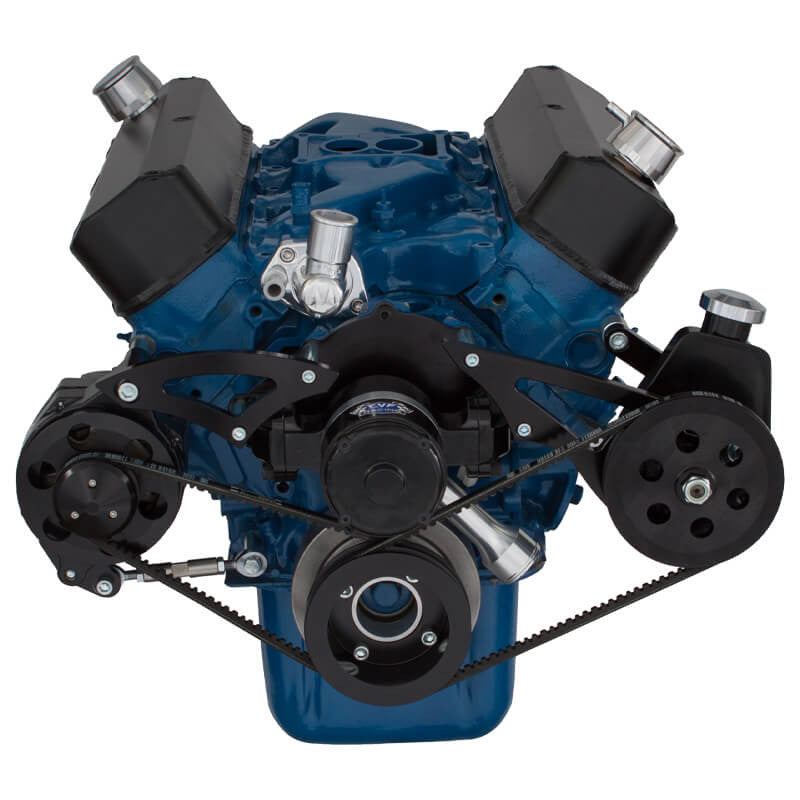 CVF Racing Stealth Black V-belt alternator and power steering system for Ford 289, 302 and 351W with electric water pump, B-302-PS-SYSTEM-EWP