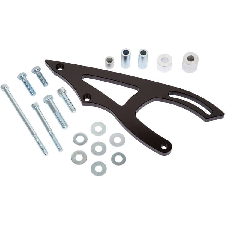 CVF Racing Stealth Black Saginaw power steering bracket for Ford 289, 302 and 351W with electric water pump, B-302-PSBRKT-EWP