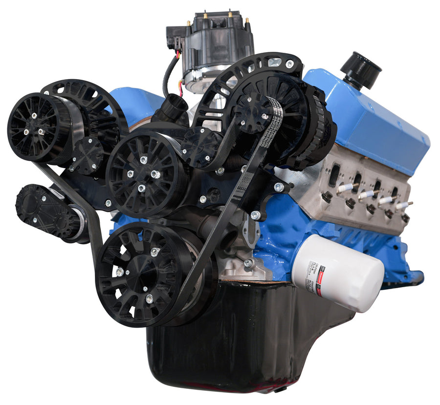 CVF Racing stealth black Reaper serpentine system for Ford 351 Cleveland, 351M and 400, B-351C-RP