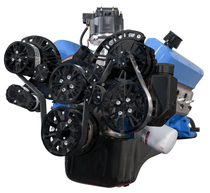 CVF Racing stealth black Reaper serpentine system for Ford 351 Cleveland, 351M and 400, B-351C-RP