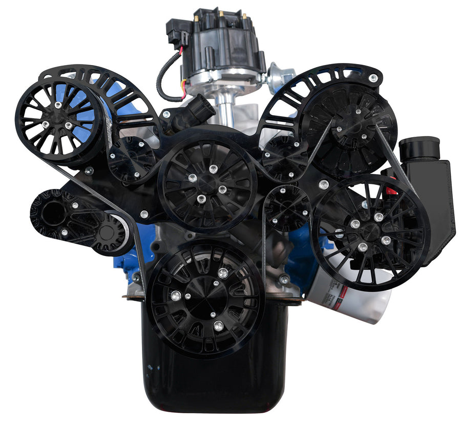 CVF Racing stealth black Reaper serpentine system for Ford 351 Cleveland, 351M and 400, B-351C-RP