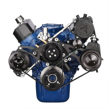 CVF Racing Stealth Black BEAST 8-rib serpentine conversion kit with A/C, alternator and power steering for Ford 289, 302 and 351W, B-302-SERPENTINE-AC