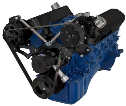 CVF Racing Stealth Black BEAST serpentine kit with A/C and alternator for Ford 289, 302 and 351W with electric water pump, B-302-SERPENTINE-ACO-EWP
