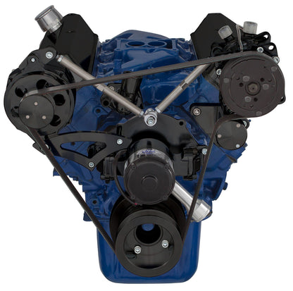 CVF Racing Stealth Black BEAST serpentine kit with A/C and alternator for Ford 289, 302 and 351W with electric water pump, B-302-SERPENTINE-ACO-EWP