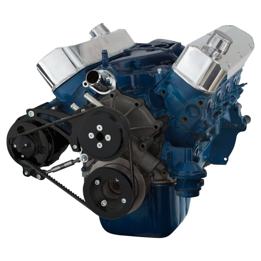 CVF Racing Stealth Black alternator only V-belt system for Ford 289, 302 and 351W with shorty water pump, B-302-SHORTY-ALT-SYSTEM