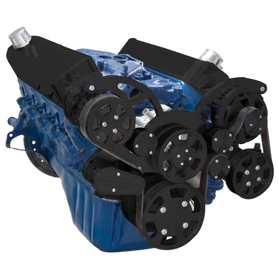 CVF Racing Stealth Black Wraptor all-inclusive 8-rib serpentine system for Ford 289, 302 and 351W small block, B-302-WRAPTOR