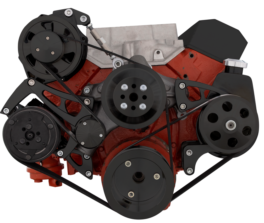 CVF Racing B-350-SERPENTINE-AC-BP BEAST 8-Rib Serpentine Conversion, AC, Power Steering & Alternator, Stealth Black