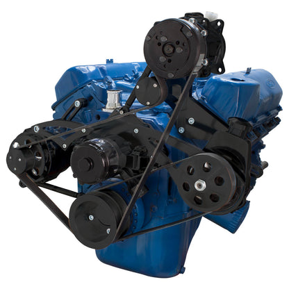 CVF Racing stealth black BEAST serpentine kit with A/C, power steering and alternator for Ford 351C electric water pump, B-351C-SERPENTINE-AC-EWP