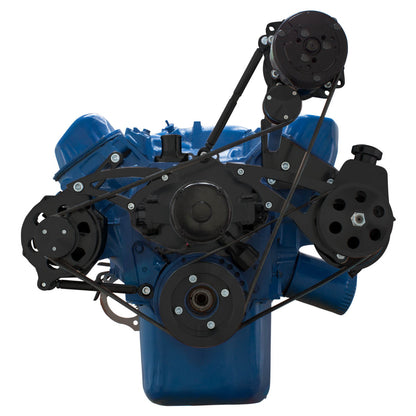 CVF Racing stealth black BEAST serpentine kit with A/C, power steering and alternator for Ford 351C electric water pump, B-351C-SERPENTINE-AC-EWP