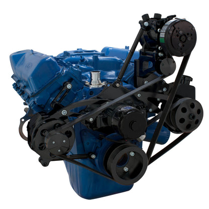 CVF Racing stealth black BEAST serpentine kit with A/C, power steering and alternator for Ford 351C electric water pump, B-351C-SERPENTINE-AC-EWP